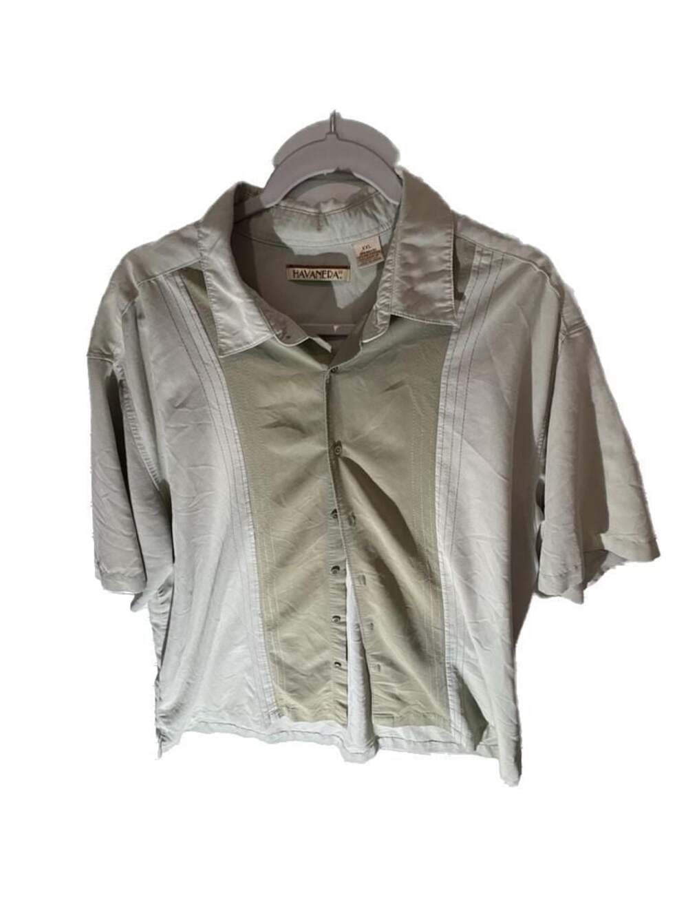 Havanera Co. Embroidered Two-Tone Short Sleeve Button Down XXL